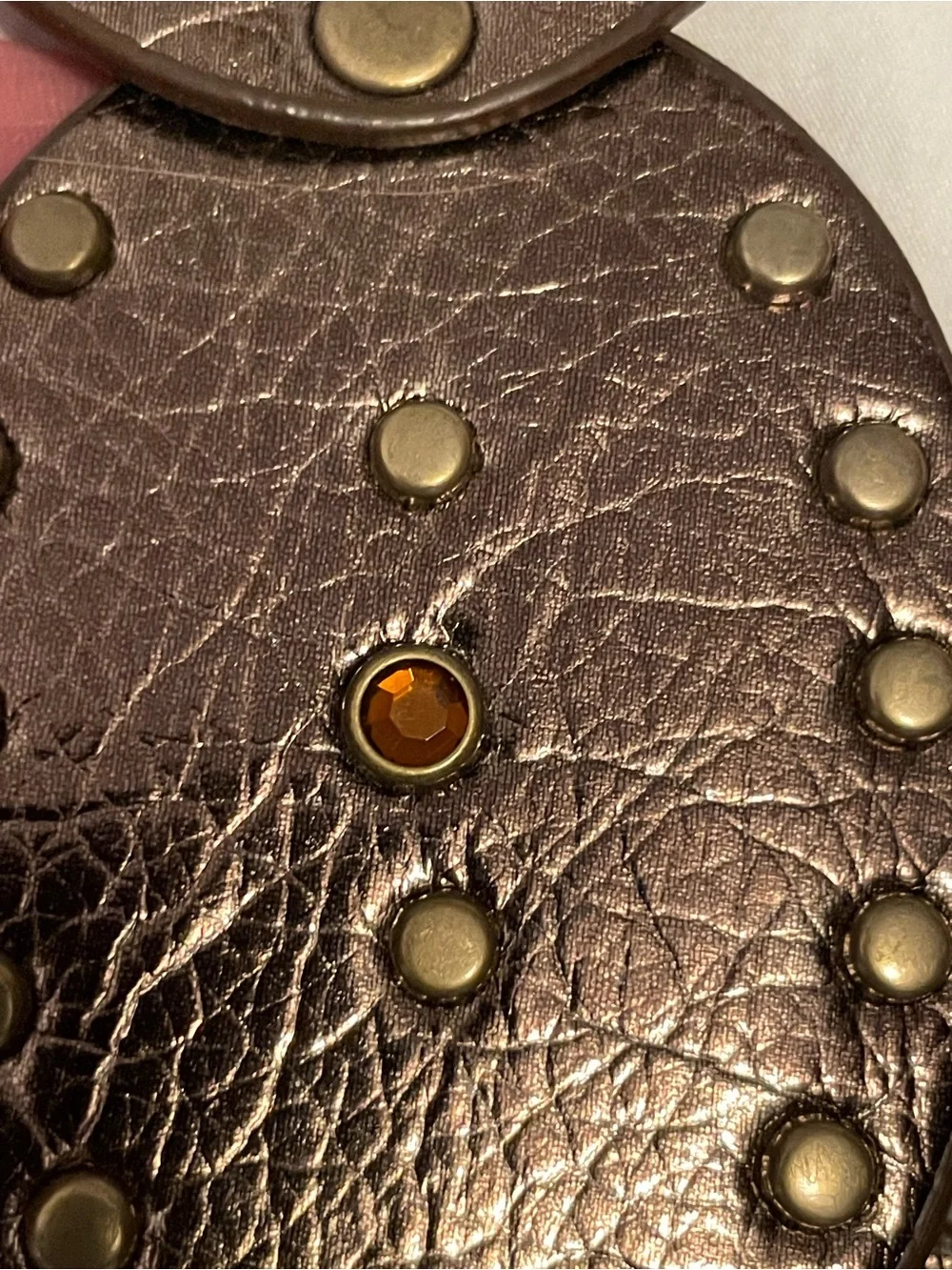 Studded Oval Western Boho Waist Belt with Embossed Buckle - Brown & Gold